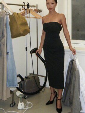 Zara Strapless Gathered Ruched Midi Dress Black Size Medium